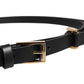 Black Calf Leather Gold Metal Buckle Belt