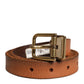 Brown Leather Gold Tone Metal Buckle Belt
