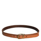 Brown Leather Gold Tone Metal Buckle Belt