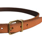 Brown Leather Gold Tone Metal Buckle Belt