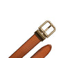 Brown Leather Gold Tone Metal Buckle Belt