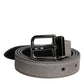 Gray Leather Silver Tone Metal Buckle Belt