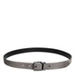 Gray Leather Silver Tone Metal Buckle Belt