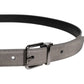 Gray Leather Silver Tone Metal Buckle Belt
