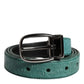 Green Leather Silver Tone Metal Buckle Belt