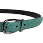 Green Leather Silver Tone Metal Buckle Belt