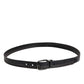 Black Leather Silver Tone Metal Buckle Belt