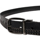 Black Leather Silver Tone Metal Buckle Belt