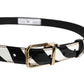 Black White Zebra Gold Metal Logo Buckle Belt