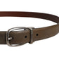 Brown Leather Classic Metal Logo Buckle Belt