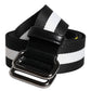 Black Yellow Logo Striped Metal Buckle Belt