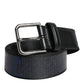 Black Blue Polyester Printed Metal Buckle Belt