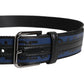 Black Blue Polyester Printed Metal Buckle Belt