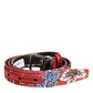 Red Floral DG Embellished Metal Buckle Belt