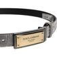 Silver Classic Gold Logo Plaque Buckle Belt