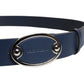 Blue Leather Classic Metal Logo Buckle Belt