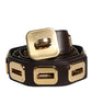 Dark Brown Leather Gold Rotating Buckle Belt