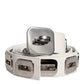 White Leather Gold Tone Rotating Buckle Belt