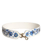 White Blue Floral Leather Stud Shoulder Strap