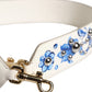 White Blue Floral Leather Stud Shoulder Strap