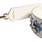 White Blue Floral Leather Stud Shoulder Strap