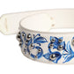 White Blue Floral Leather Stud Shoulder Strap