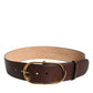 Brown Logo Engraved Metal Waist Buckle Belt