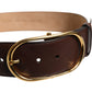 Brown Logo Engraved Metal Waist Buckle Belt