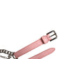 Pink Embelished Roses Textured Leather Belt