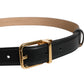 Black Leather Logo Metal Waist Buckle Belt
