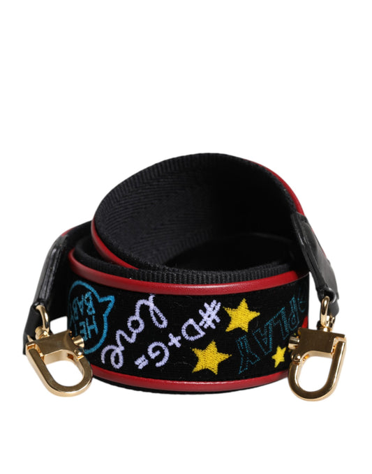 Black Cotton Printed Bag Shoulder Strap
