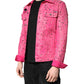 Pink Crystal Embellished Cotton Denim Jacket