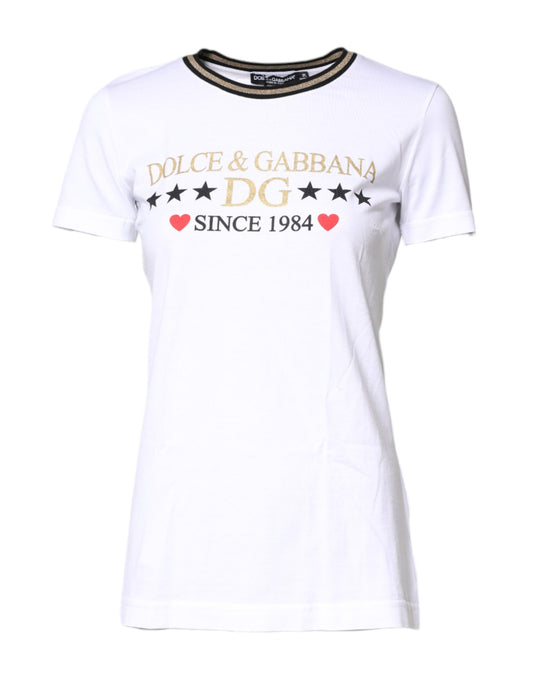 White Graphic Print Cotton Crew Neck T-shirt