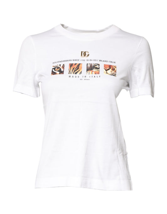 White Cotton Graphic Print Crew Neck T-shirt