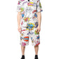 White Cartoon Print Cotton Men Pajama Set Sleepwear