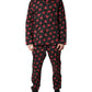 Black Floral Print Cotton Men Pajama Set Sleepwear