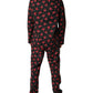 Black Floral Print Cotton Men Pajama Set Sleepwear