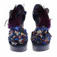 Elegant Blue Crocodile Crystal Platform Sandals