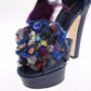 Elegant Blue Crocodile Crystal Platform Sandals