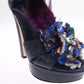 Elegant Blue Crocodile Crystal Platform Sandals