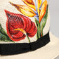 Beige Floral Print Straw Wide Brim Fedora Hat