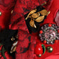 Red Crystal Gold Roses Brooch Embellished Hat