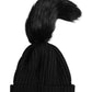 Black Acrylic Knitted Fur Winter Beanie Hat