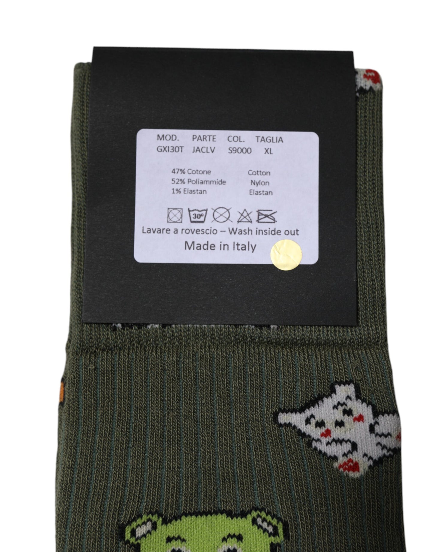 Green Nylon DG Bear Printed Mid Calf Socks