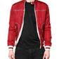 Red White Nylon Full Zip Men Bomber Jacket
