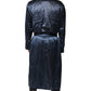 Blue Solid Silk Men Wrap Robe Coat Jacket