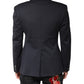 Dark Blue Cotton Men Jacket Coat Suit Blazer