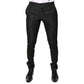 Black Floral Jacquard Mid Waist Dress Pants