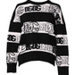 Black White Logo Print Wool Pullover Sweater