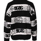 Black White Logo Print Wool Pullover Sweater